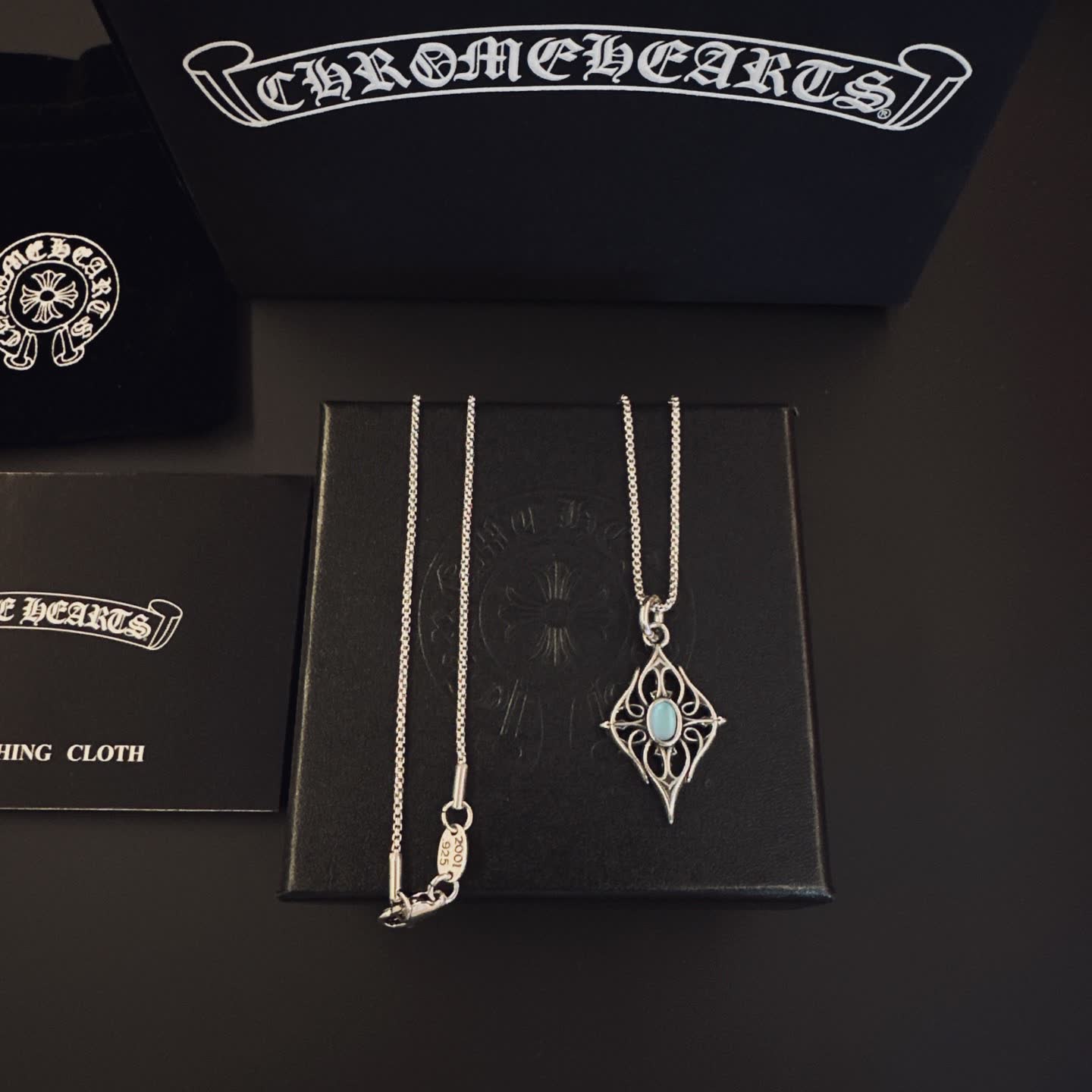 Chrome Hearts Chromeharts Silver Filigree Pendant with Blue Stone Chrome Hearts Chromeharts Silver Filigree Pendant with Blue Stone